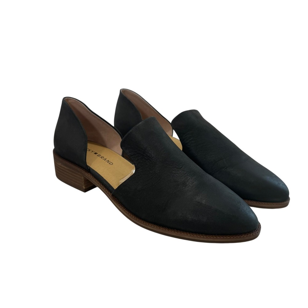 Lucky Brand Gennifa Black Leather Dark Academia d'Orsay Pointed Toe Flats 11M